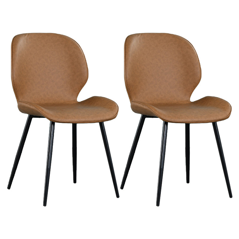 Scandinavian Style Faux Leather Dining Chairs Solid Back Armless Chairs for Home