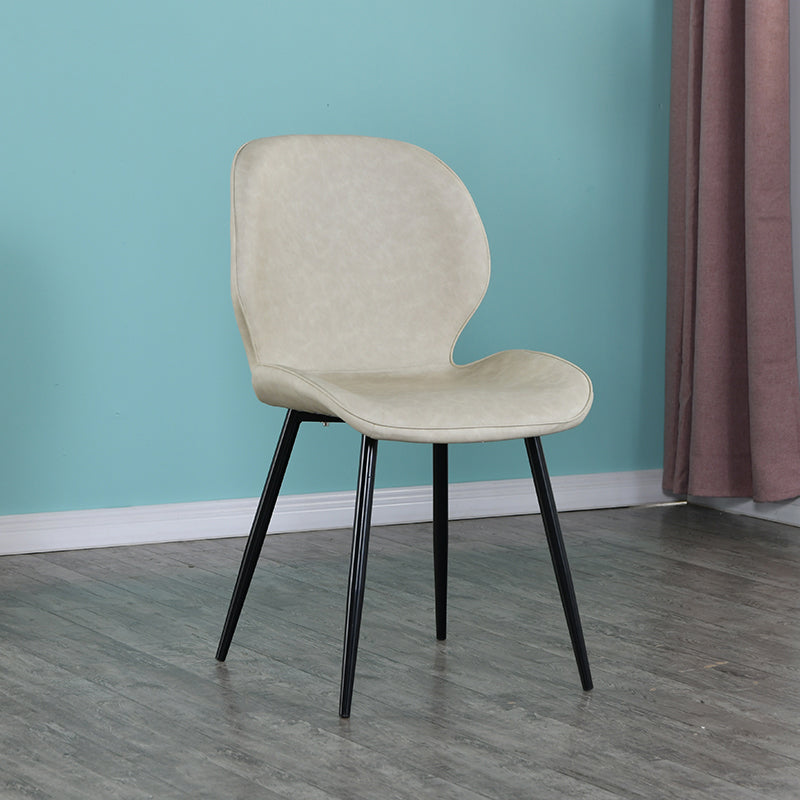 Scandinavian Style Faux Leather Dining Chairs Solid Back Armless Chairs for Home