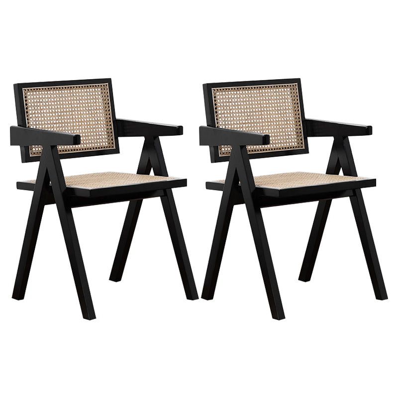 Country Style Dining Arm Chairs Rattan Open Back Rubberwood Indoor Armchair