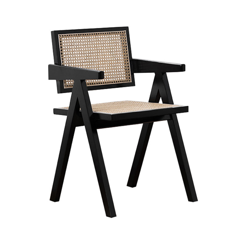 Country Style Dining Arm Chairs Rattan Open Back Rubberwood Indoor Armchair