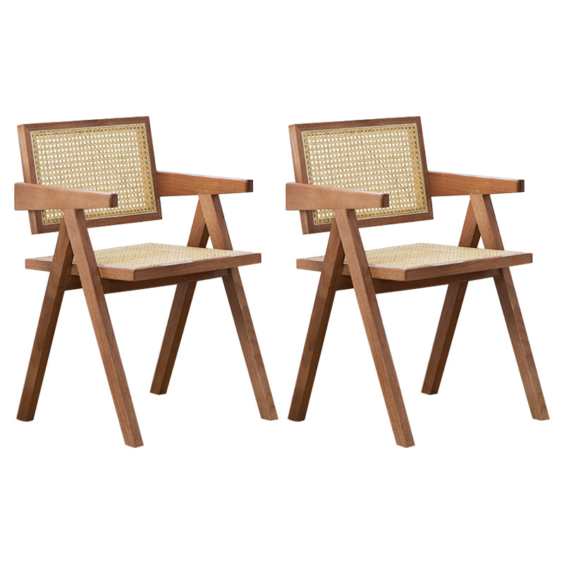 Country Style Dining Arm Chairs Rattan Open Back Rubberwood Indoor Armchair