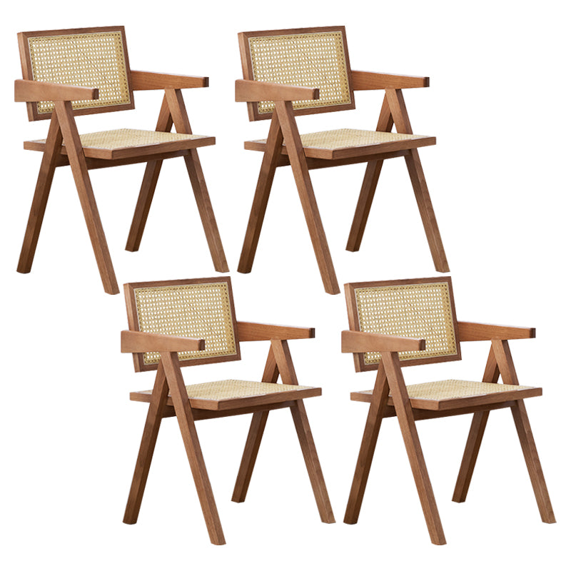 Country Style Dining Arm Chairs Rattan Open Back Rubberwood Indoor Armchair