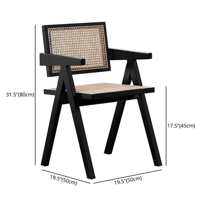 Country Style Dining Arm Chairs Rattan Open Back Rubberwood Indoor Armchair