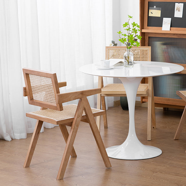 Country Style Dining Arm Chairs Rattan Open Back Rubberwood Indoor Armchair