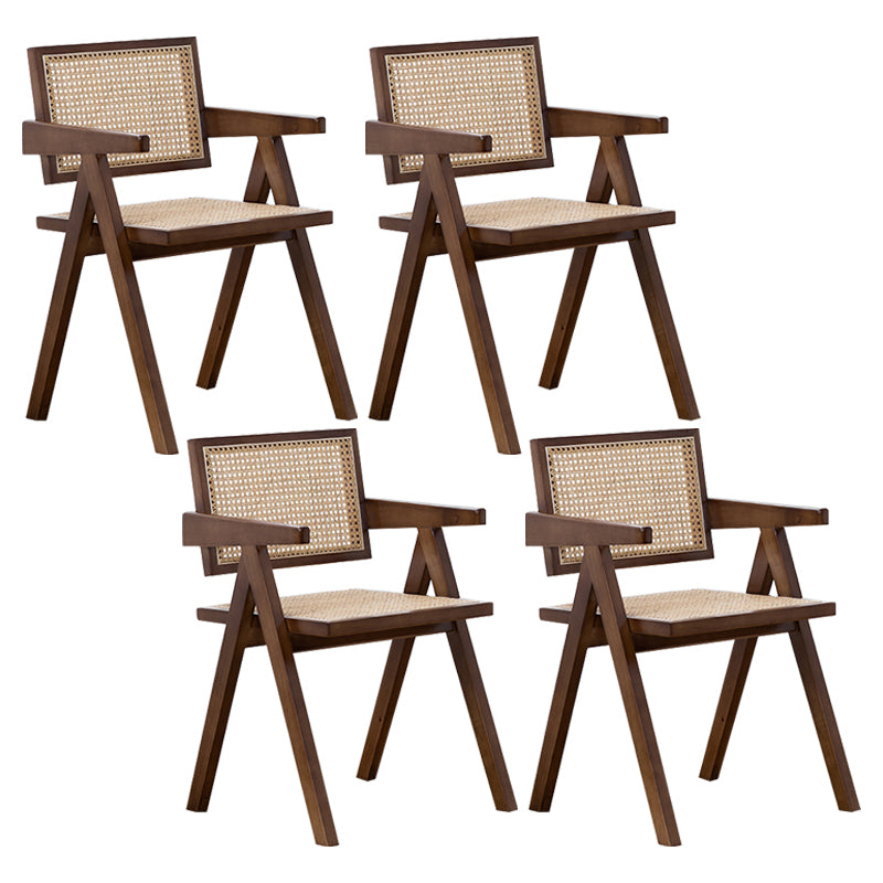 Country Style Dining Arm Chairs Rattan Open Back Rubberwood Indoor Armchair