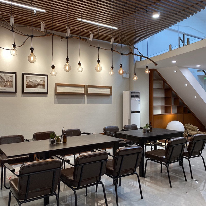 Industrial Style Upholstered Side Chairs with 4 Metal Black Legs Dining Chairs