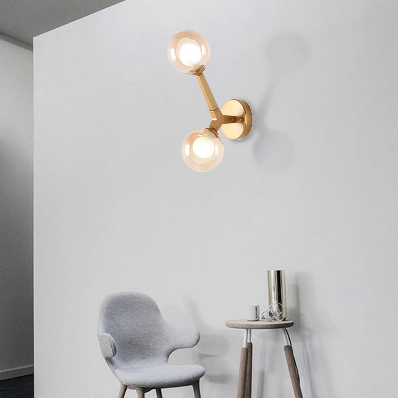 Double Globe Wall Lamp with Glass Shade Simple 2 Lights Sconce Light Fixture in Gold/Black Finish for Corridor