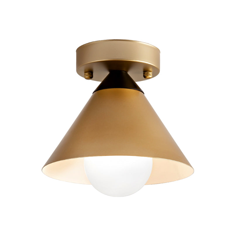 1 Head Golden Ceiling Flush Mount Light with Cone Metal Shade Minimalist Flushmount Ceiling Lamp for Kitchen