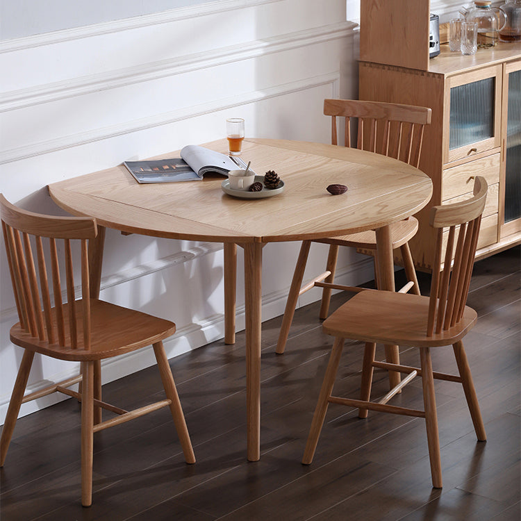 Oak Extendable Round Dining Table Modern Adjustable Square Wood Table with 4 Legs