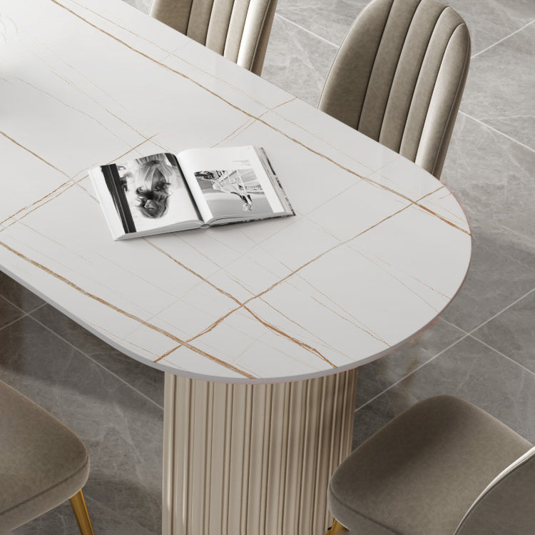 Tavolo da pranzo ovale moderno tavolo da pranzo in pietra sinterizzato con doppio piedistallo bianco