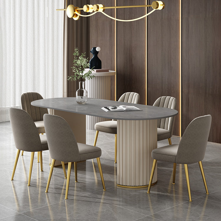 Tavolo da pranzo ovale moderno tavolo da pranzo in pietra sinterizzato con doppio piedistallo bianco