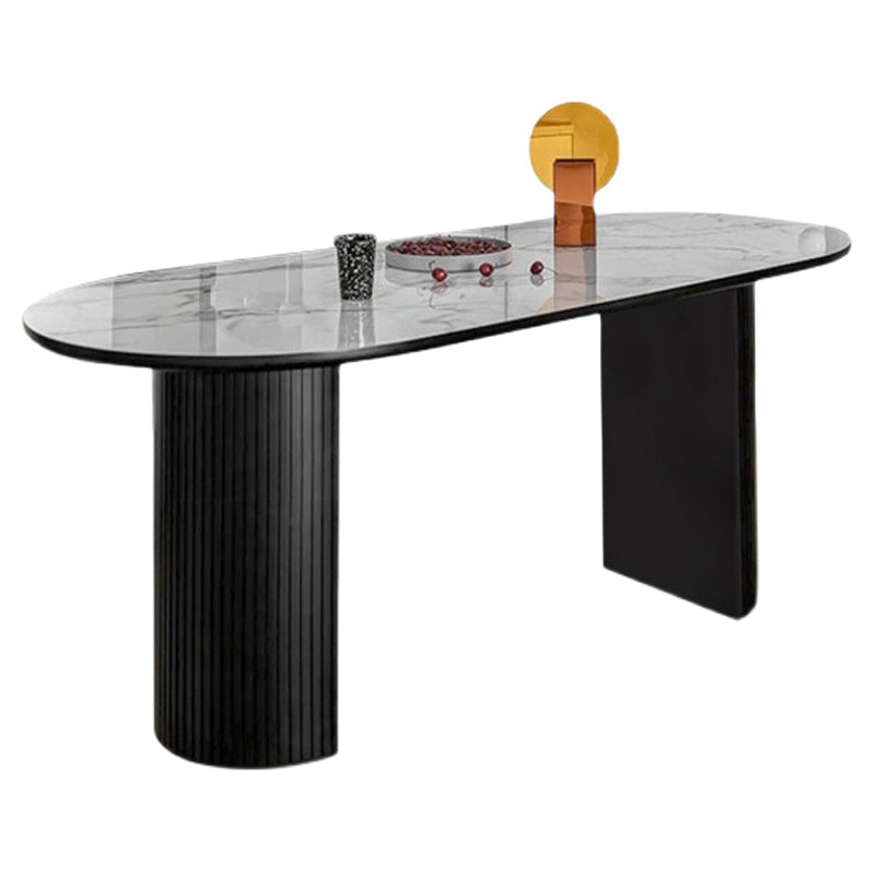 Mesa de comedor ovalada moderna Mesa de comedor de piedra sinterizada con pedestal doble para el comedor