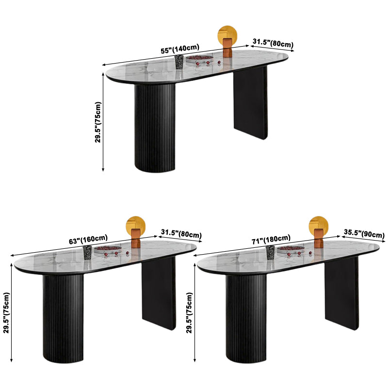 Mesa de comedor ovalada moderna Mesa de comedor de piedra sinterizada con pedestal doble para el comedor