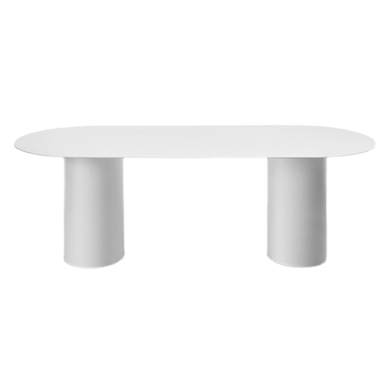 Mesa de comedor de madera maciza de estilo contemporáneo con base de doble pedestal
