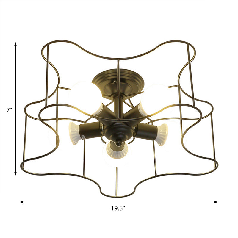 Luz de la sala de estar industrial de 5 bombillas en forma de estrella en blanco/negro con jaula