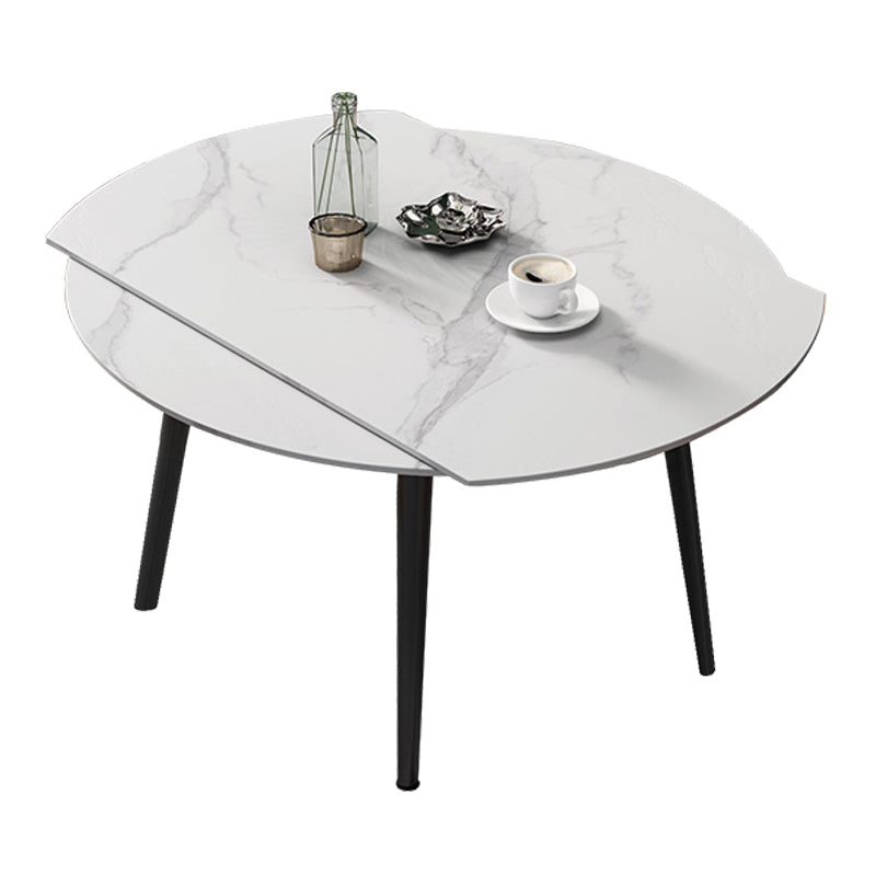 52" Round Sintered Stone Top Table Extendable 4 Legs Dining Table, Metal in Black