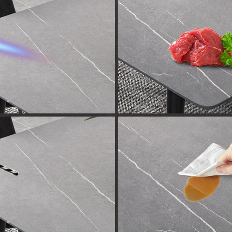 52" Round Sintered Stone Top Table Extendable 4 Legs Dining Table, Metal in Black