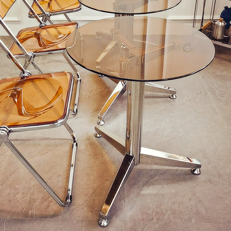 Round Tripod Dining Site Table Contemporary Tempered Glass Dinette Table