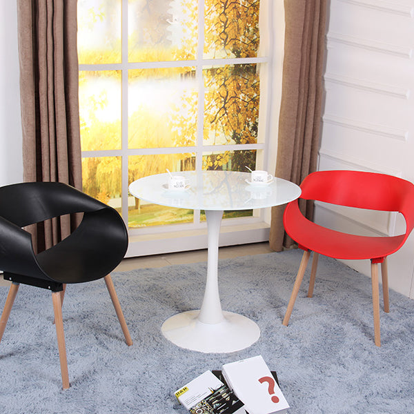 Contemporary Style Home Tempered Glass Dining Table Round Shape Table with Pedestal Base