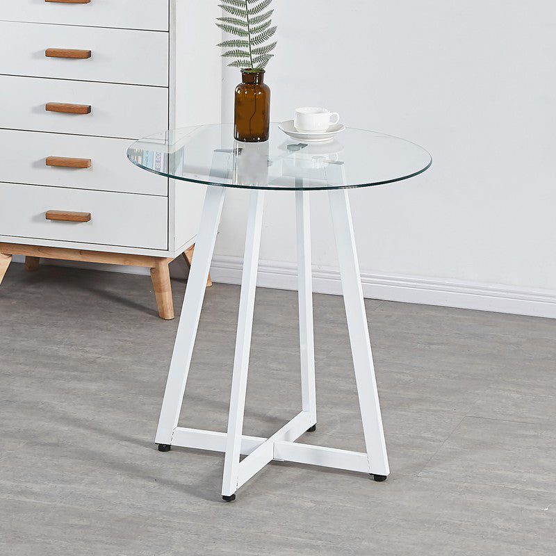 Simplicité style rond table à manger piédestal meubles de maison en verre transparent