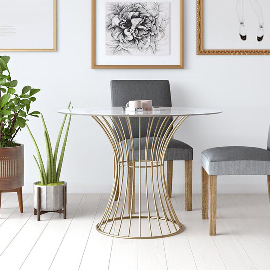 Modern Style Tempered Glass Dining Table Single Pedestal Base Round Table