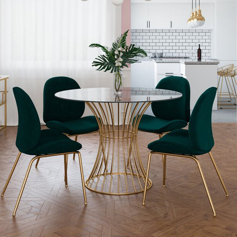 Modern Style Tempered Glass Dining Table Single Pedestal Base Round Table