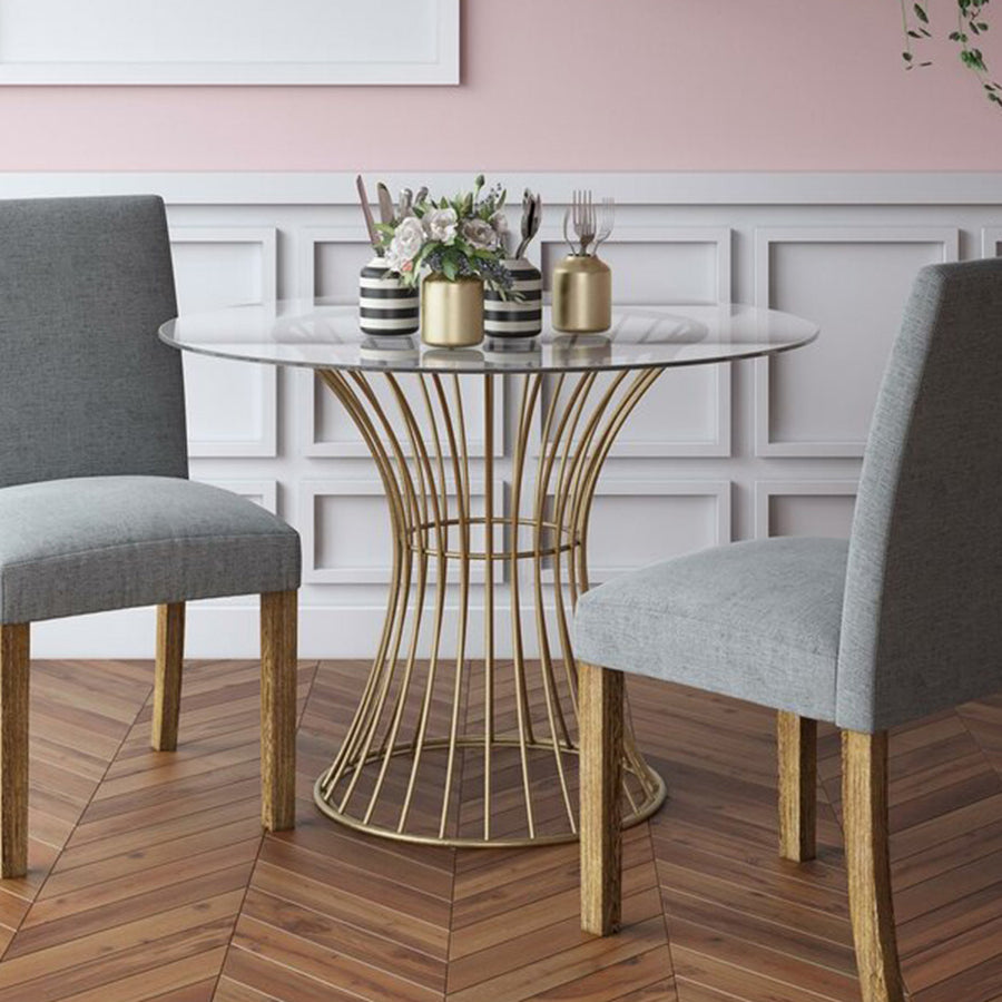 Modern Style Tempered Glass Dining Table Single Pedestal Base Round Table