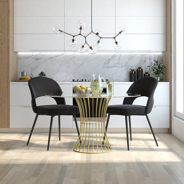 Modern Style Tempered Glass Dining Table Single Pedestal Base Round Table