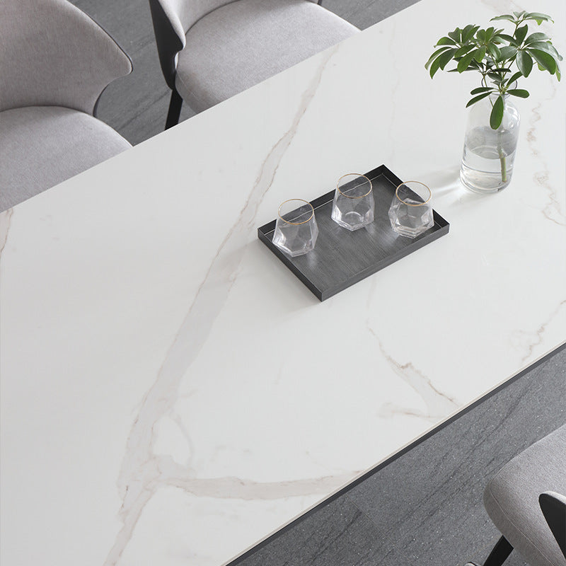 Sintered Stone Top Dining Table Rectangle Table in White with Metal Base and 4 Legs