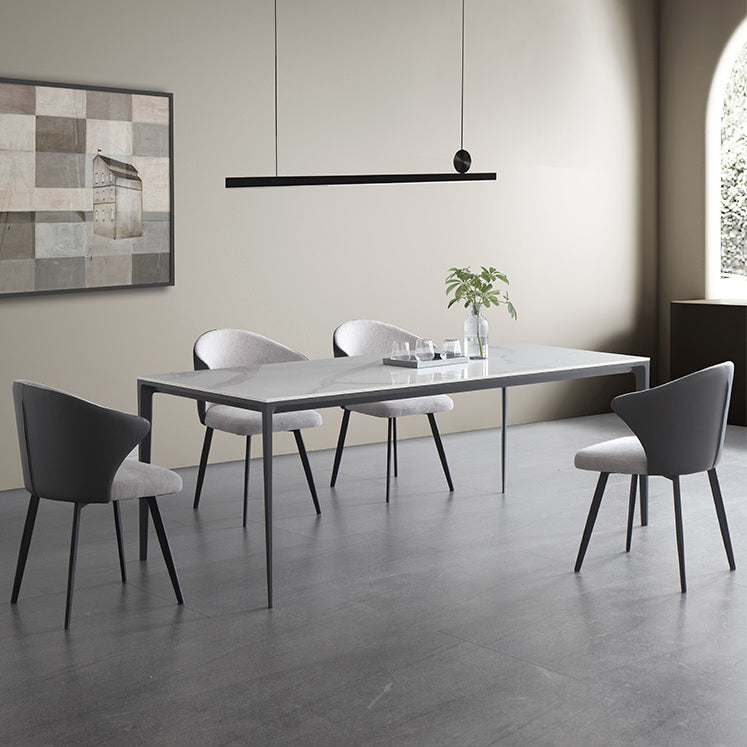Sintered Stone Top Dining Table Rectangle Table in White with Metal Base and 4 Legs