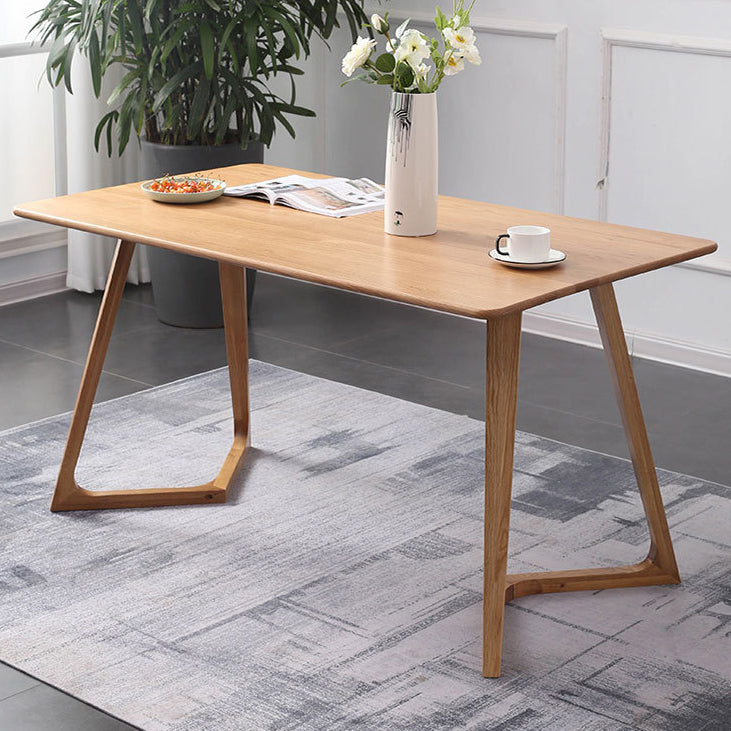 Rectangle White Oak Solid Wood Table Modern Dining Table Double Pedestal for Restaurant