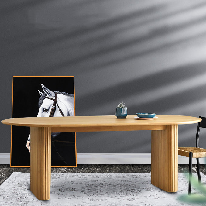 Ovaal vaste dennenhoutbruine toon eettafel eenvoud dubbele voetstuktafel voor eetkamer
