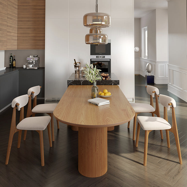 Modern Solid Wood Irregular Shape Dining Table Kitchen Dining Table with Double Pedestal Bases