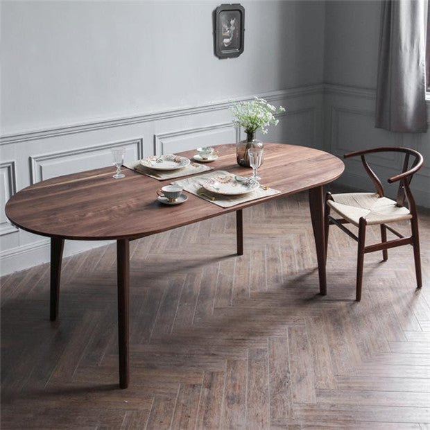 Simple Style Dining Table Solid Wood Oval 4 Legs Base Table for Kitchen and Home