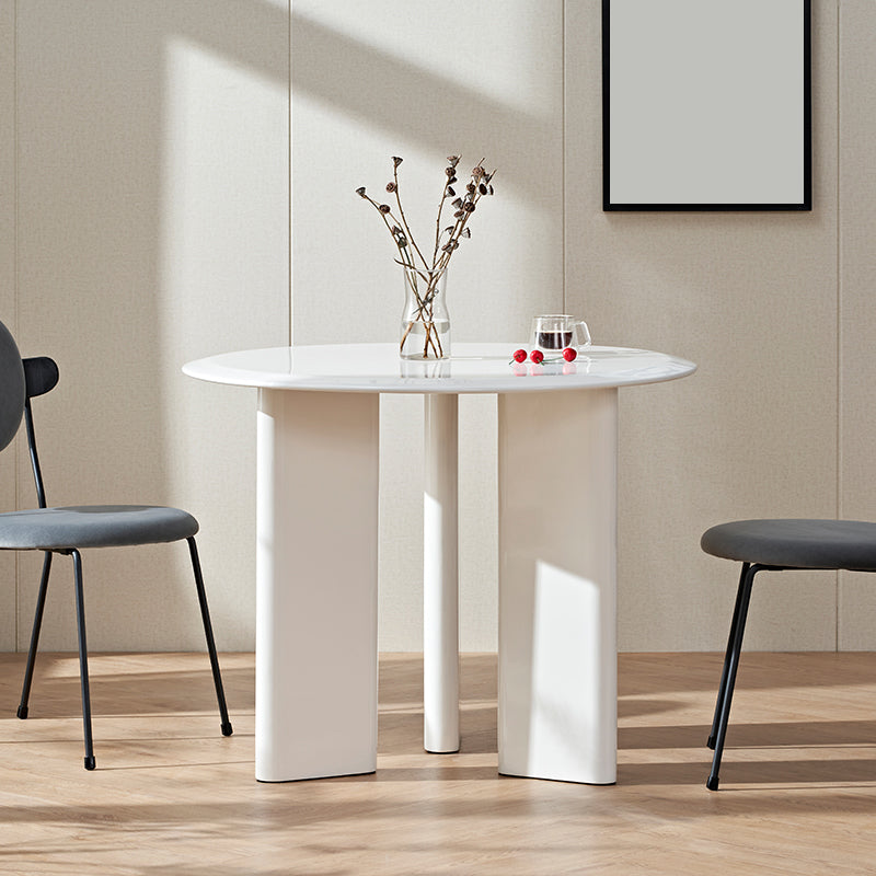 Minimalist White Kitchen Dining Table Solid Wood Round Shape Dining Table with 3 Legs Base