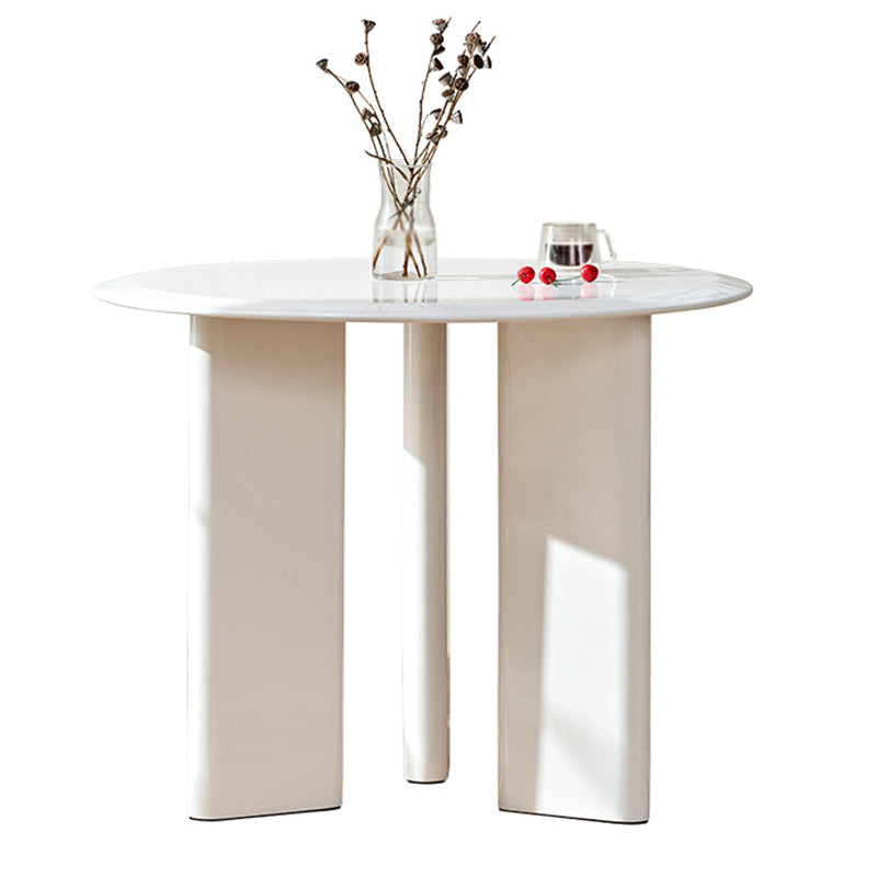 Minimalist White Kitchen Dining Table Solid Wood Round Shape Dining Table with 3 Legs Base