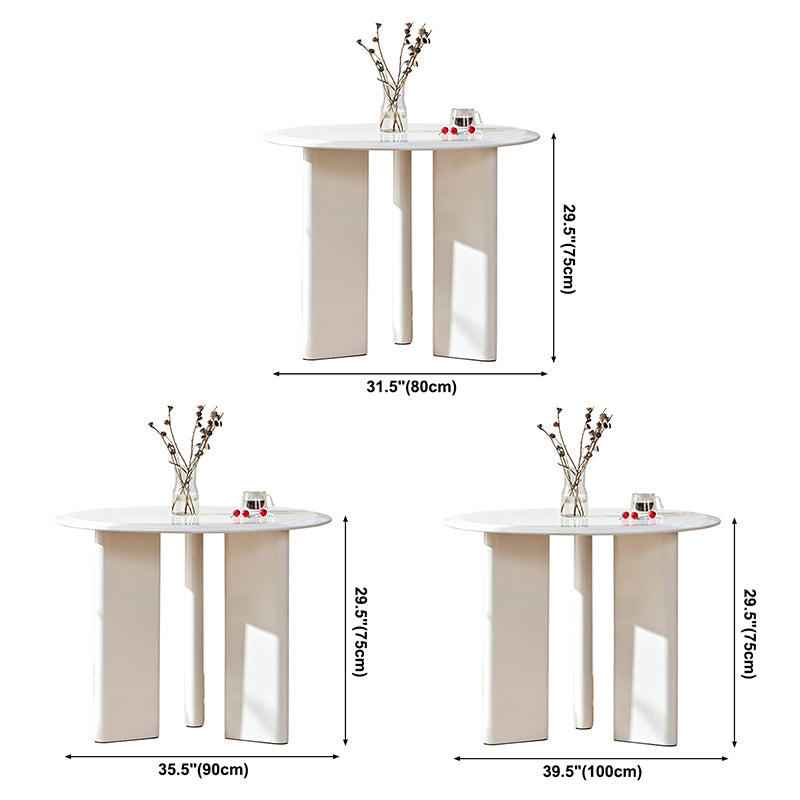 Minimalist White Kitchen Dining Table Solid Wood Round Shape Dining Table with 3 Legs Base