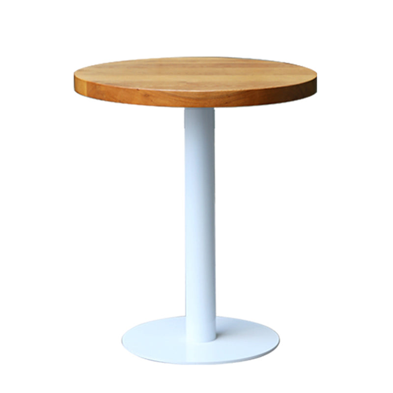 Round Casual Dining Table Wood Color Fixed Table of Pinewood Solid Wood