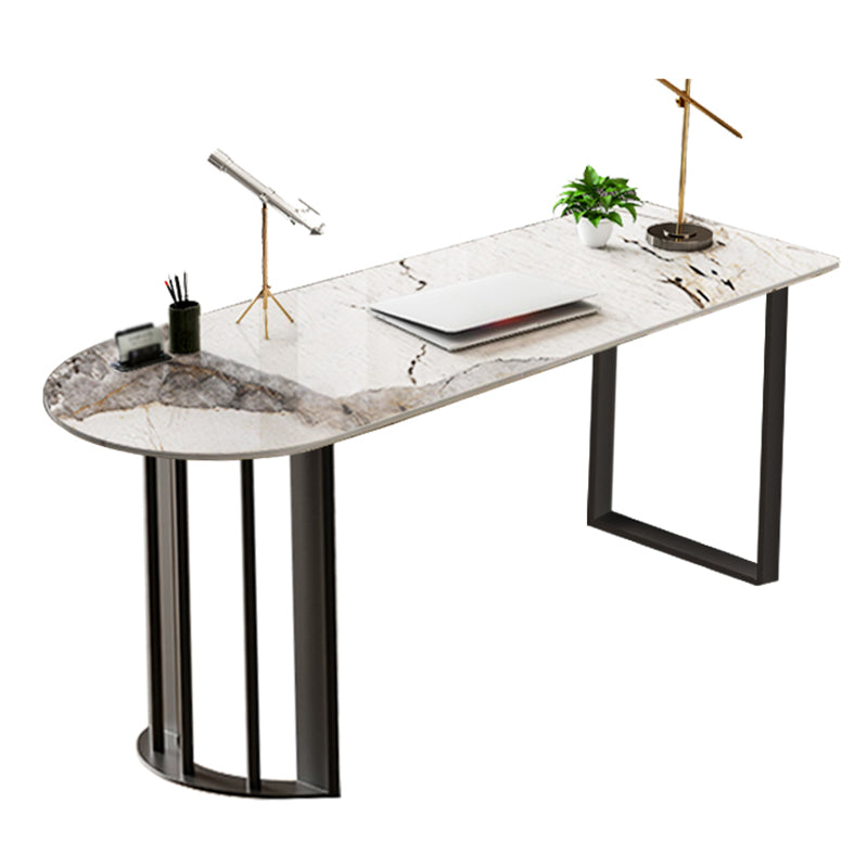 Simplicity Style Sintered Stone Dining Table Freeform Shape Table with Double Pedestal Base