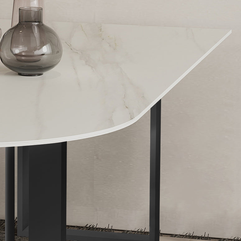 Simplicity Style Sintered Stone Dining Table Freeform Shape Table with Double Pedestal Base