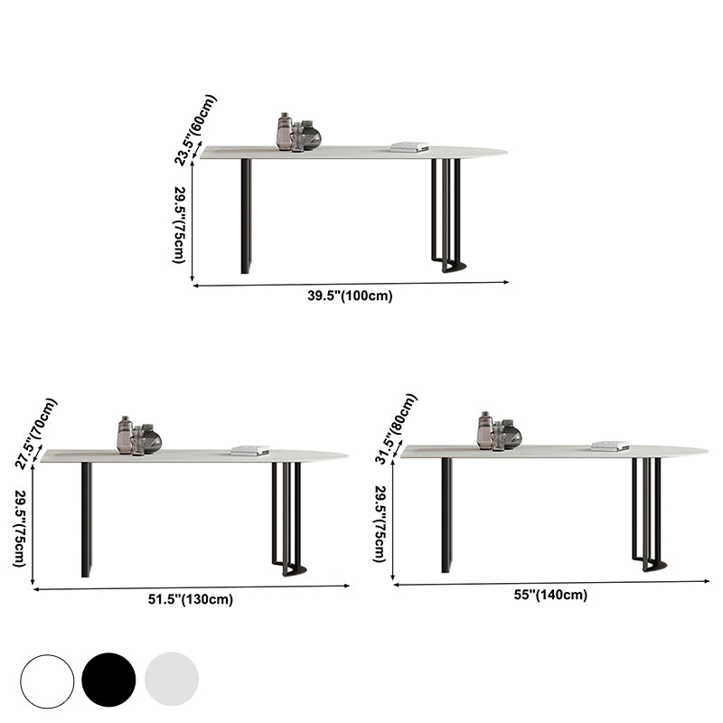 Simplicity Style Sintered Stone Dining Table Freeform Shape Table with Double Pedestal Base
