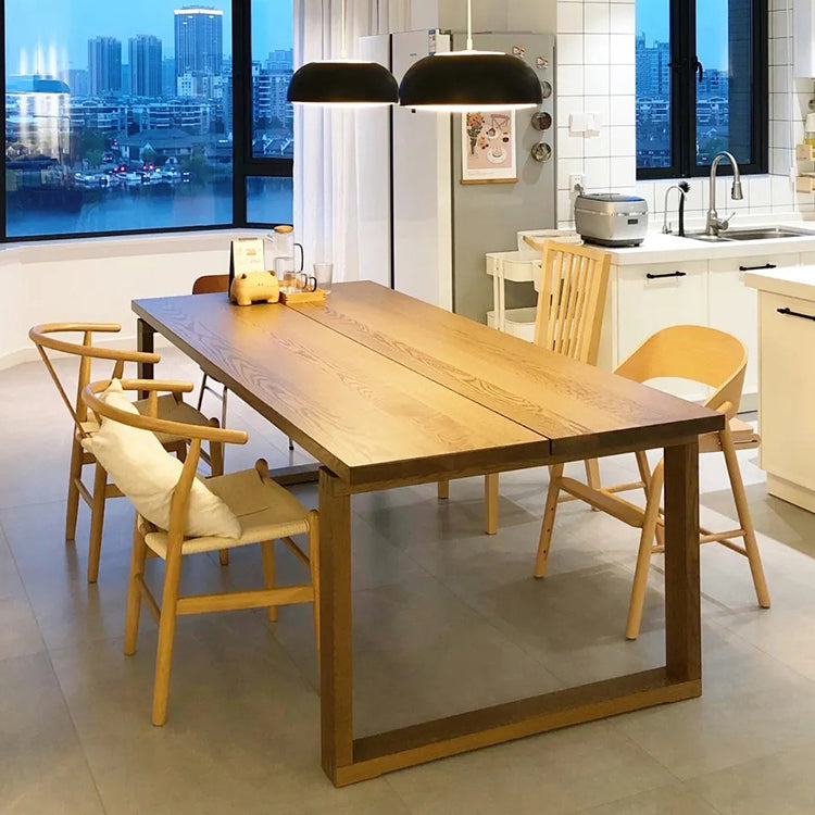 Contemporary Rectangle Shape Kitchen Dining Table Solid Wood Dining Table with Double Pedestal Bases