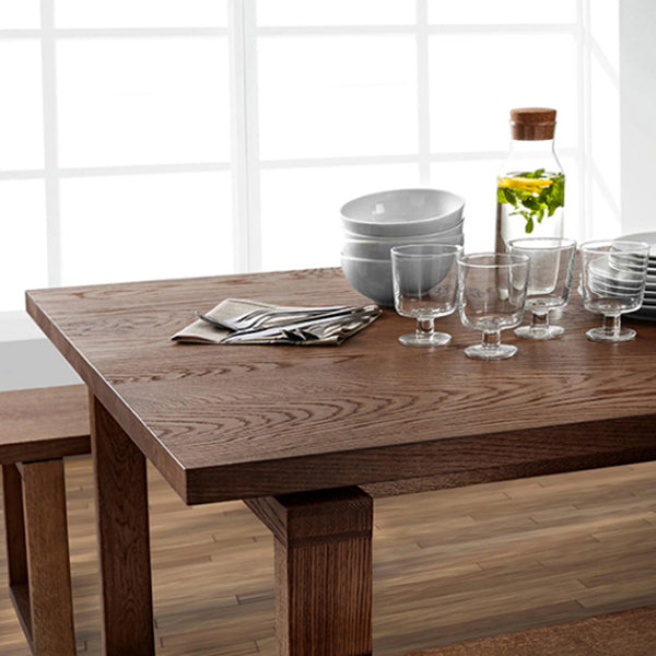 Contemporary Rectangle Shape Kitchen Dining Table Solid Wood Dining Table with Double Pedestal Bases