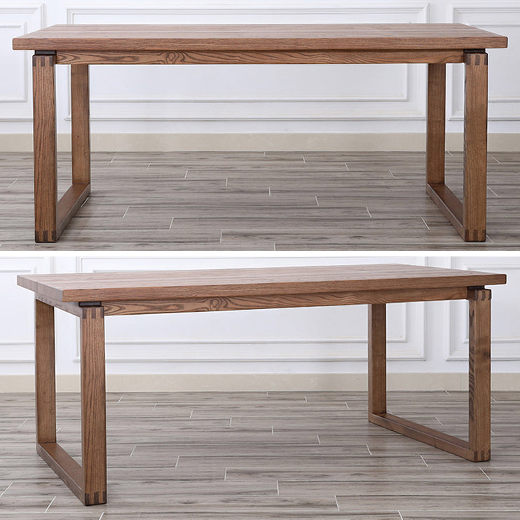Contemporary Rectangle Shape Kitchen Dining Table Solid Wood Dining Table with Double Pedestal Bases