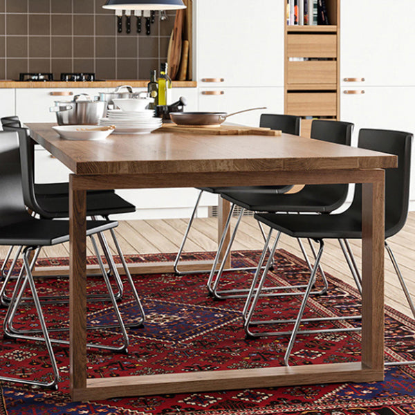 Contemporary Rectangle Shape Kitchen Dining Table Solid Wood Dining Table with Double Pedestal Bases