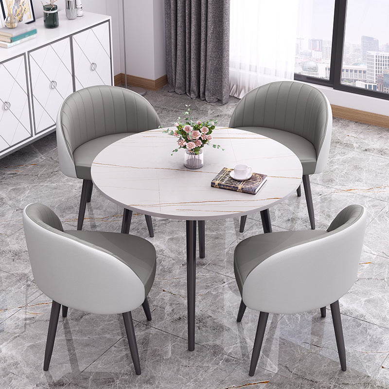 Round Shape 4 Legs Modern Dining Table White Fixed Table of Sintered Stone