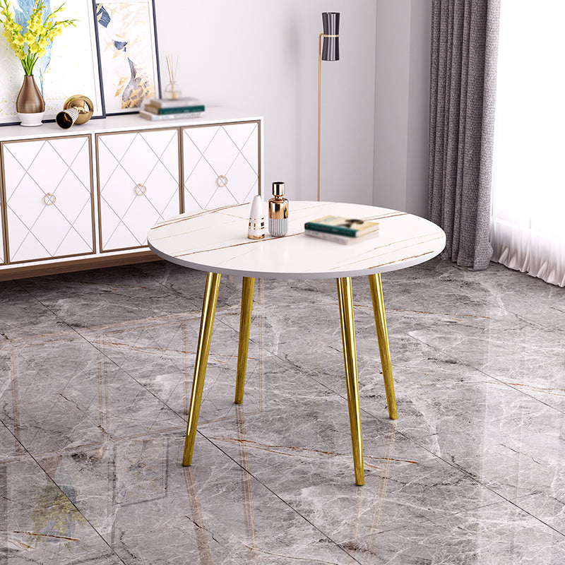 Round Shape 4 Legs Modern Dining Table White Fixed Table of Sintered Stone