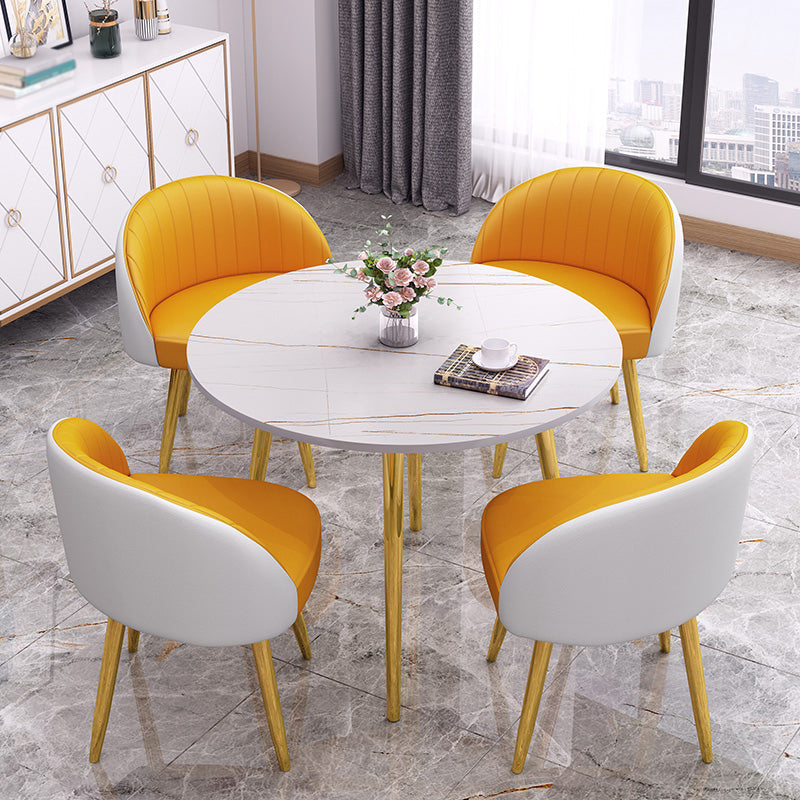 Round Shape 4 Legs Modern Dining Table White Fixed Table of Sintered Stone
