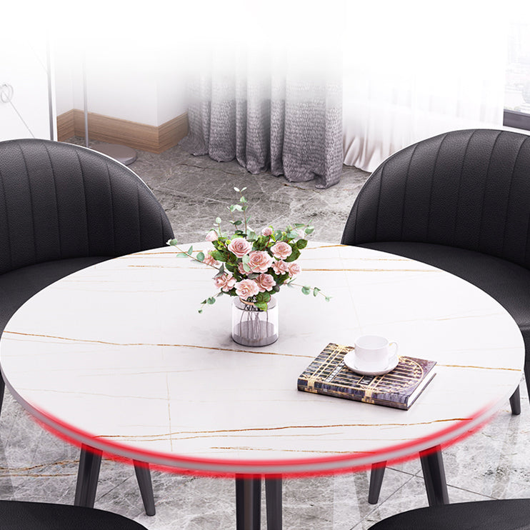 Round Shape 4 Legs Modern Dining Table White Fixed Table of Sintered Stone