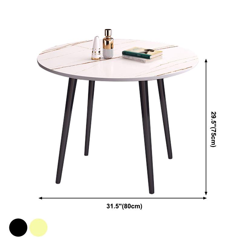 Round Shape 4 Legs Modern Dining Table White Fixed Table of Sintered Stone